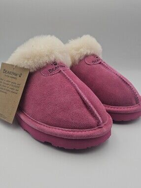 BEARPAW Women's Loki II Slippers REAL Sheepskin & Suede Pink sz 9